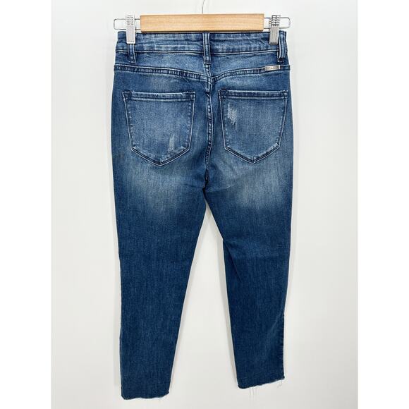 Kancan Medium Wash Crop Raw Hem Skinny Denim Jeans Cotton Stretch Women 26/5 - Picture 2 of 9